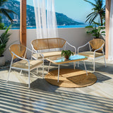 Lounge Bonanza set 4buc bej ratan-aluminiu, alb, 124x64x78 cm
