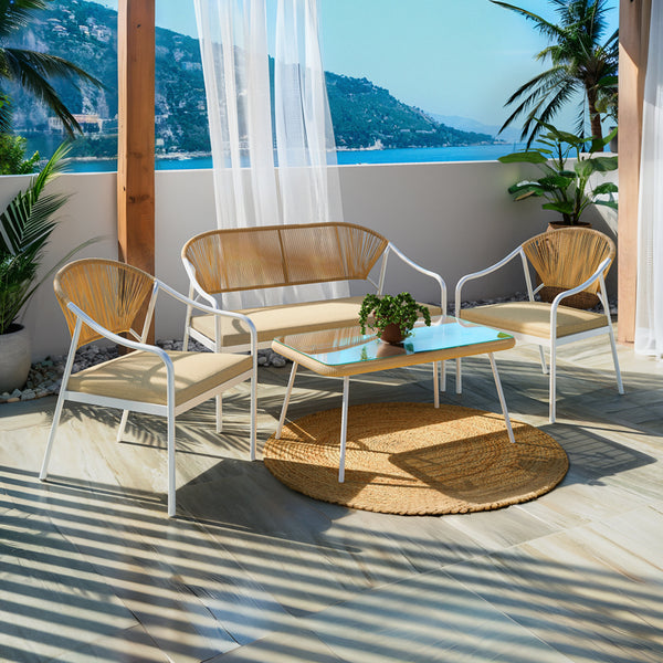 Lounge Bonanza set 4buc bej ratan-aluminiu, alb, 124x64x78 cm