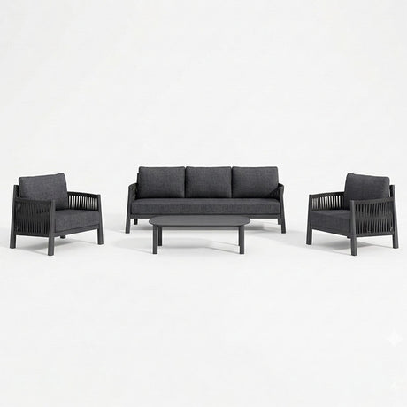 Lounge de exterior Feralda, cu funcție relaxare, aluminiu și sfoară gri deschis, compacte, 218x79x73 cm
