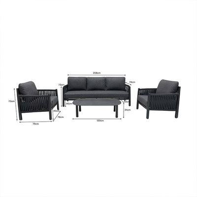 Lounge de exterior Feralda, cu funcție relaxare, aluminiu și sfoară gri deschis, compacte, imagine 4, aluminiu, sfoara decorativa, perne textile, masuta inclusa, fotolii confortabile, canapea pentru terasa, mobilier pentru gradina si terasa