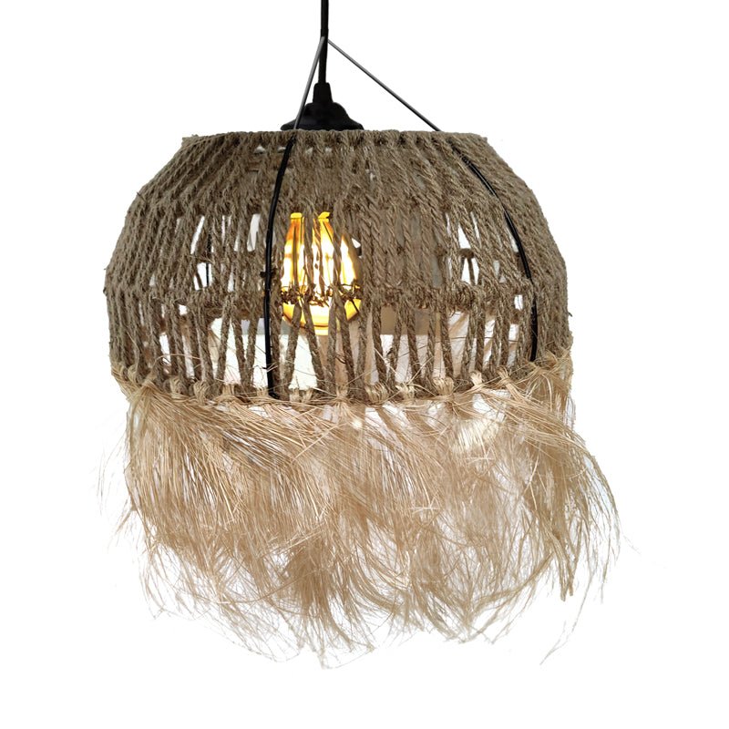 Lustra Bowler din rachita, Natural, D31x69 cm, imagine suplimentara