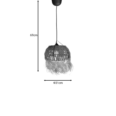 Lustra Bowler din rachita, Natural, D31x69 cm, detaliu produs