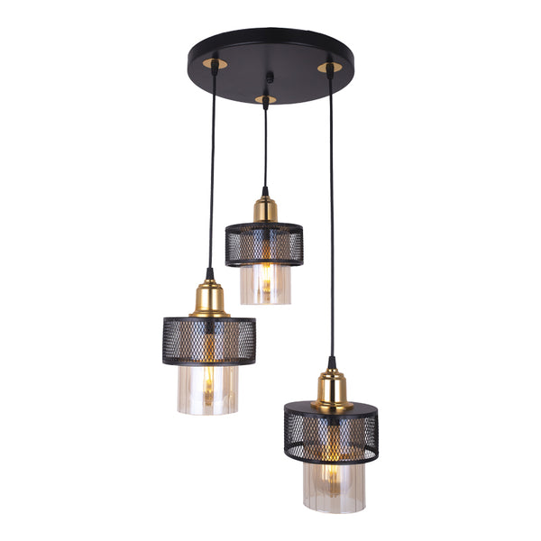 Lustra cu 3 lumini PWL-1045, negru-auriu, D30x85 cm