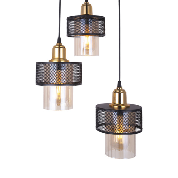 Lustra cu 3 lumini PWL-1045, negru-auriu, D30x85 cm