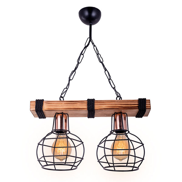 Lustra cu doua lumini PWL-1033, nuc-negru, 40x15x60 cm