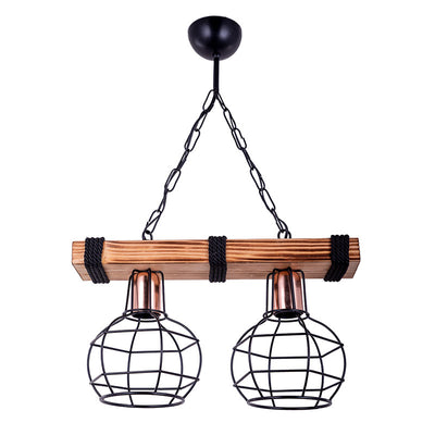 Lustra cu doua lumini PWL-1033, nuc-negru, 40x15x60 cm, imagine suplimentara