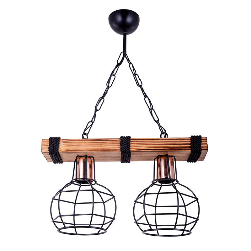 Lustra cu doua lumini PWL-1033, nuc-negru, 40x15x60 cm, imagine suplimentara