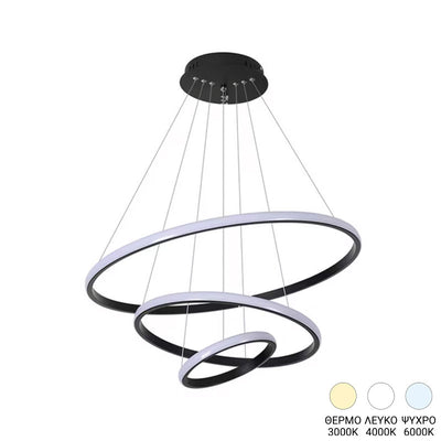 lustra Lustră cu LED Rings, Metal, Negru, 60x100 cm