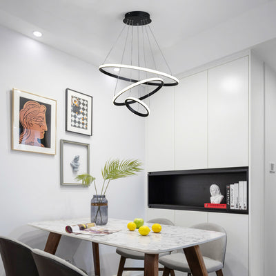 Lustră cu LED Rings, Metal, Negru, 60x100 cm, imagine suplimentara