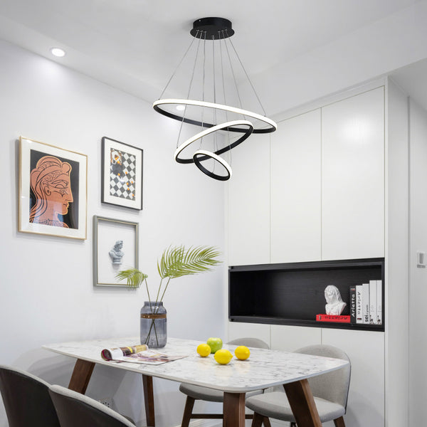 Lustră cu LED Rings, Metal, Negru, 60x100 cm