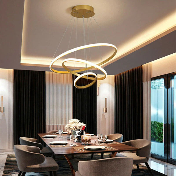 Lustră cu LED-uri Rings, Metal Aurit, Auriu, D60x100 cm
