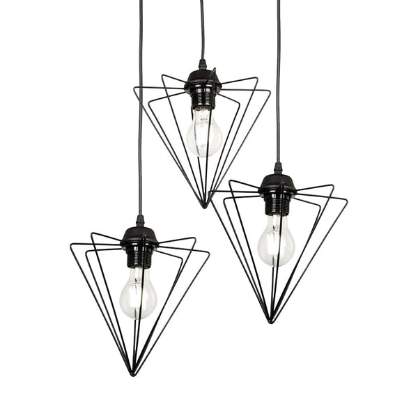 Lustra cu trei becuri, metal, negru, 30x30x75 cm