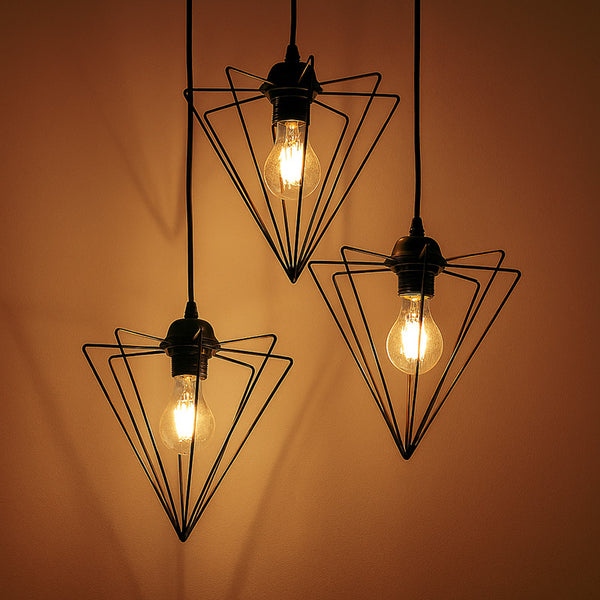 Lustra cu trei becuri, metal, negru, 30x30x75 cm