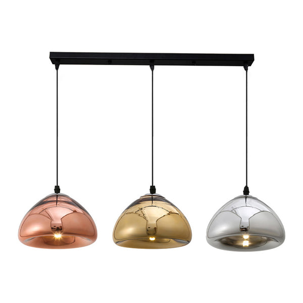 Lustra cu trei lumini Ovalone G9 argintiu aurie bronz metal si sticla, 58x58x100 cm