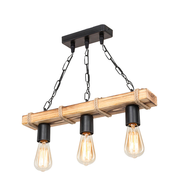 Lustra cu trei lumini PWL-1027, E27, Natural-negru, 49x10x47 cm