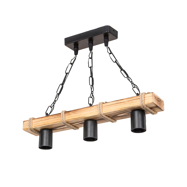 Lustra cu trei lumini PWL-1027, E27, Natural-negru, 49x10x47 cm