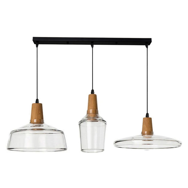 Lustra Somele cu trei lumini metal transparent si sticla, Multicolor, 73x73x100 cm