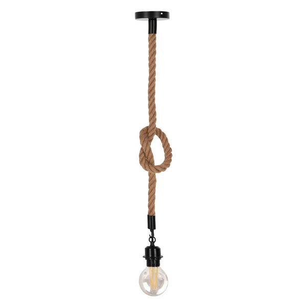 Lustra suspendata cu funie Vertuko, metal și sfoara, negru-Natural, 10x100 cm