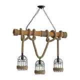 lustra Lustră tavan cu elemente naturale, Woodie, Metal & Lemn & Frânghie, 80x20x80 cm