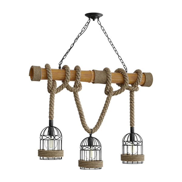Lustră tavan cu elemente naturale, Woodie, Metal & Lemn & Frânghie, Natur, 80x20x80 cm