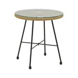 Masa Acapulco negru din metal cu ratan, Natural, 50x50x50 cm