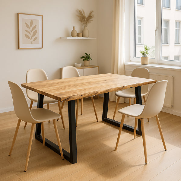 Masa Boho Miles, Lemn de salcam grosime 2 cm, Natural, 140x80x76 cm