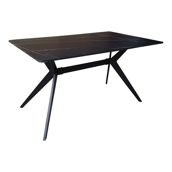 Masa, cu aspect de marmura neagra și picioare de metal, Ezali, & metal, Negru, 140x80x75 cm