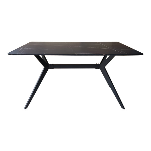 Masa, cu aspect de marmura neagra și picioare de metal, Ezali, & metal, Negru, 140x80x75 cm