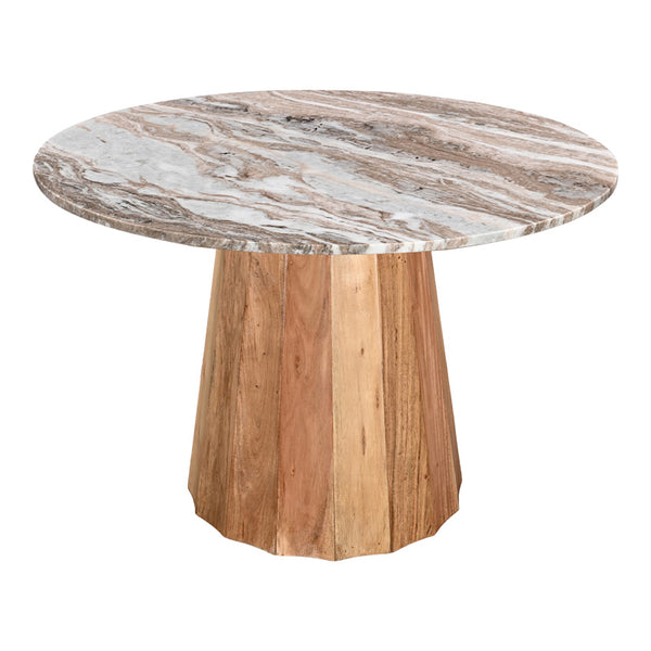 Masa cu blat de marmura Ezerdian, Lemn de Acacia, Natur, D150x76 cm