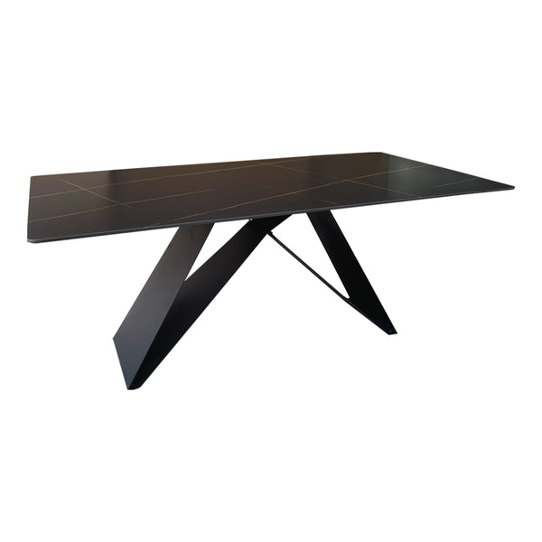 Masa cu finisaj de marmura neagra, metal, 180x90x75 cm