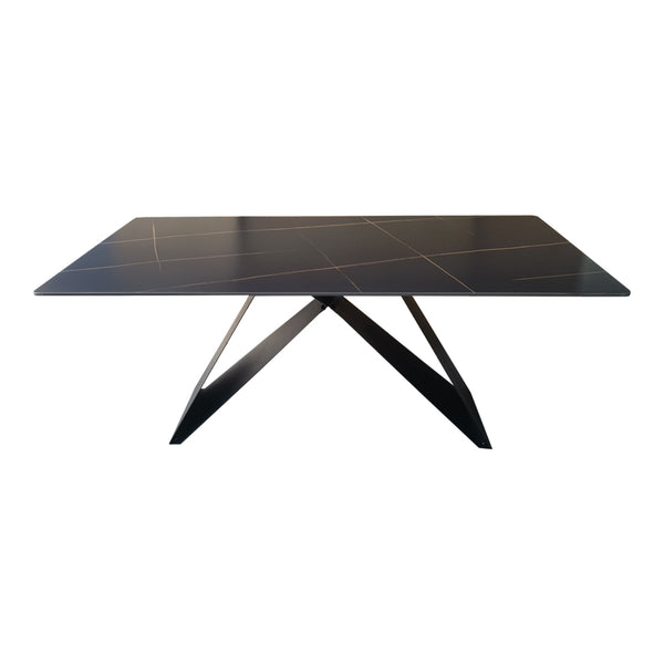 Masa cu finisaj de marmura neagra, metal, 180x90x75 cm