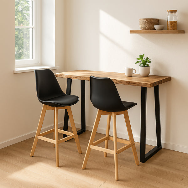 Masa de bar Miles Boho, Lemn masiv, Grosime 3 cm, Natural, 120x53x97 cm