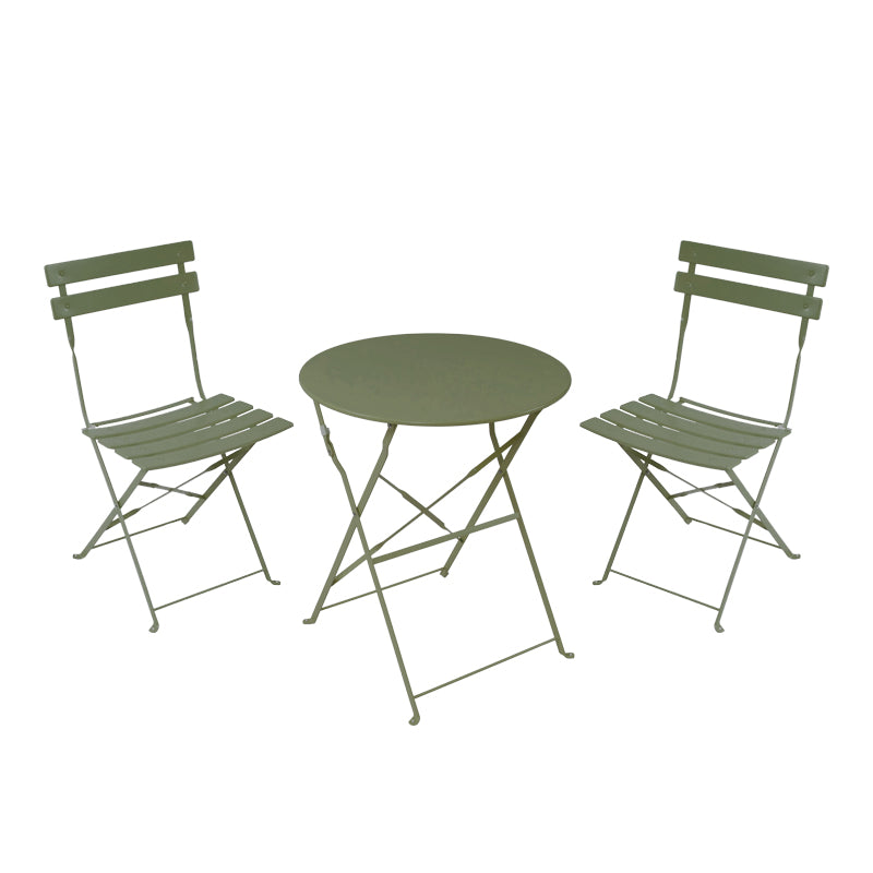Masa de bistro pliabila cu set de 3 piese, stil urban, metal, verde masliniu, 60x71 cm