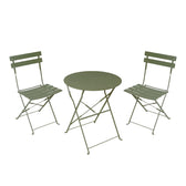 mobilier de gradina Masa de bistro pliabila cu set de 3 piese, stil urban, metal, verde masliniu, 60x71 cm