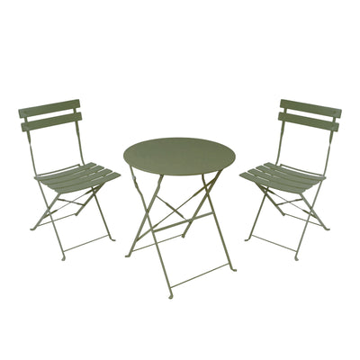 mobilier de gradina Masa de bistro pliabila cu set de 3 piese, stil urban, metal, verde masliniu, 60x71 cm