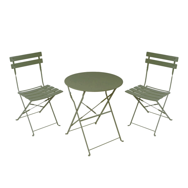 Masa de bistro pliabila cu set de 3 piese, stil urban, metal, verde masliniu, 60x71 cm