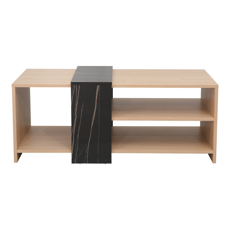 Masa de cafea Cozeto, Pal melaminat, 100x53x42 cm - Natural-Negru-Auriu