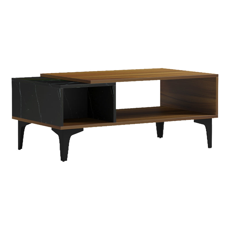 Masă de cafea cu aspect de marmură Riba, Nuc-Negru, Lemn, 90x50x37 cm
