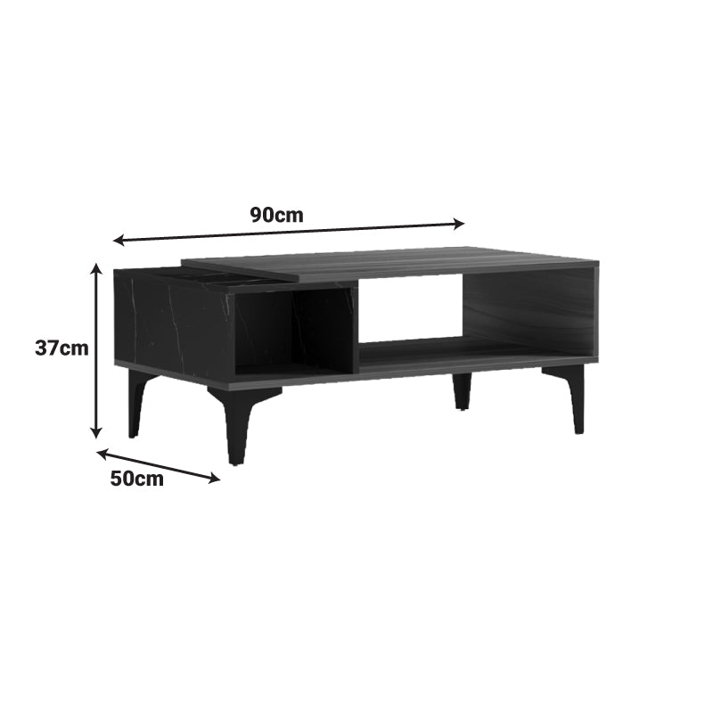 Masă de cafea cu aspect de marmură Riba, Nuc-Negru, Lemn, 90x50x37 cm