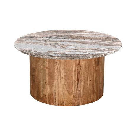 Masa de cafea cu blat de marmura Sergy, Lemn de Acacia Solid, Natur, 70x35 cm
