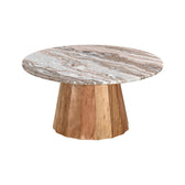 Masa de cafea cu blat din marmura, Ezerdian, Lemn de Acacia, Natur, D90x45 cm, imagine suplimentara