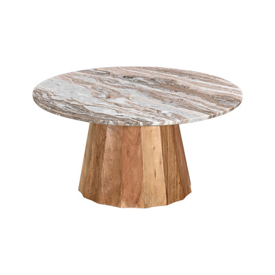 Masa de cafea cu blat din marmura, Ezerdian, Lemn de Acacia, Natur, D90x45 cm, imagine suplimentara