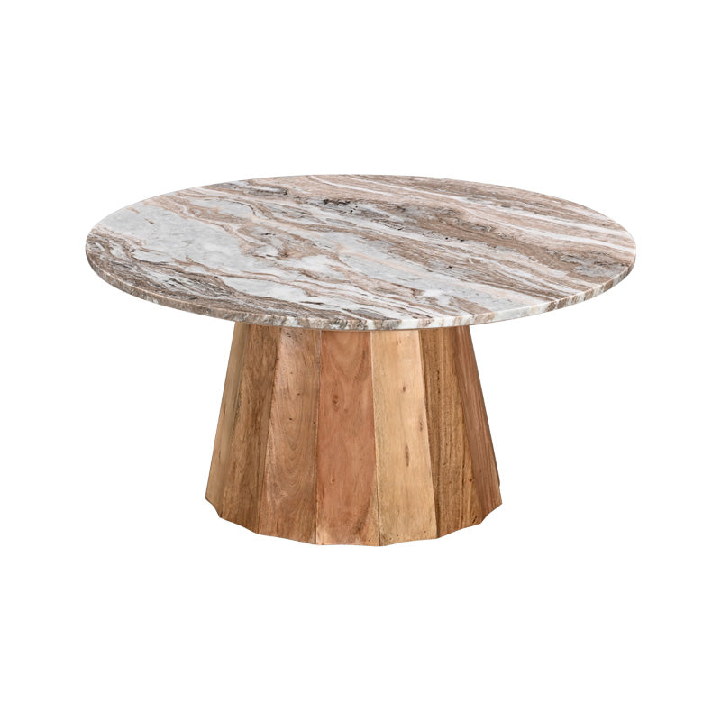 Masa de cafea cu blat din marmura, Ezerdian, Lemn de Acacia, Natur, D90x45 cm, imagine suplimentara
