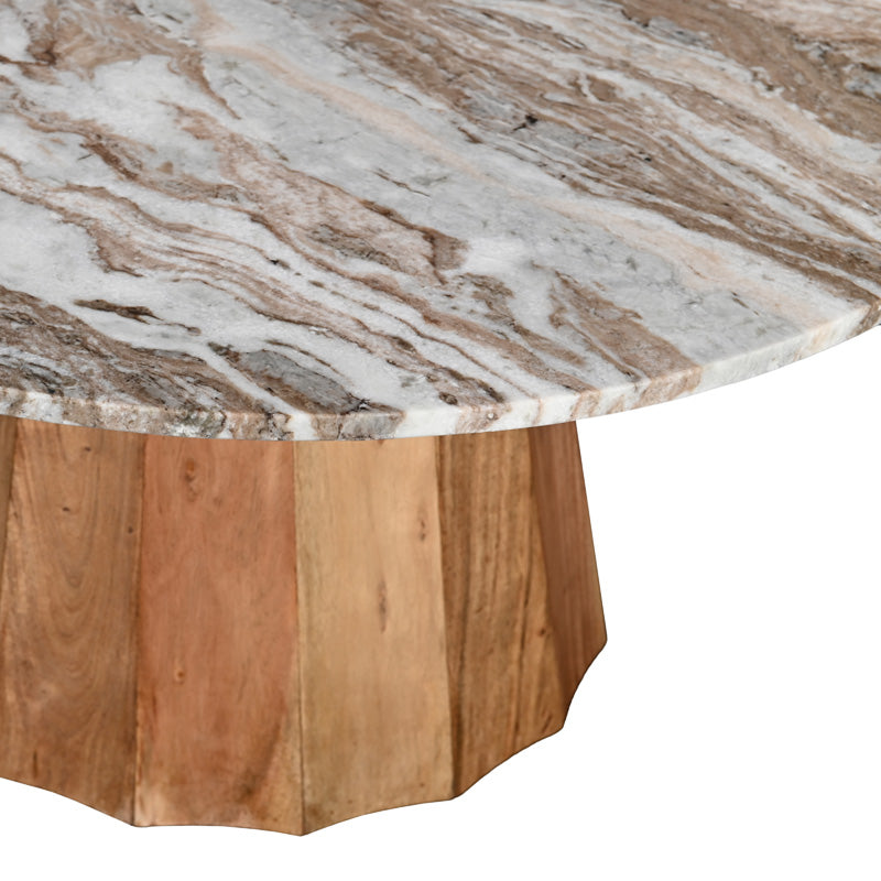 Masa de cafea cu blat din marmura, Ezerdian, Lemn de Acacia, Natur, D90x45 cm, perspectiva suplimentara