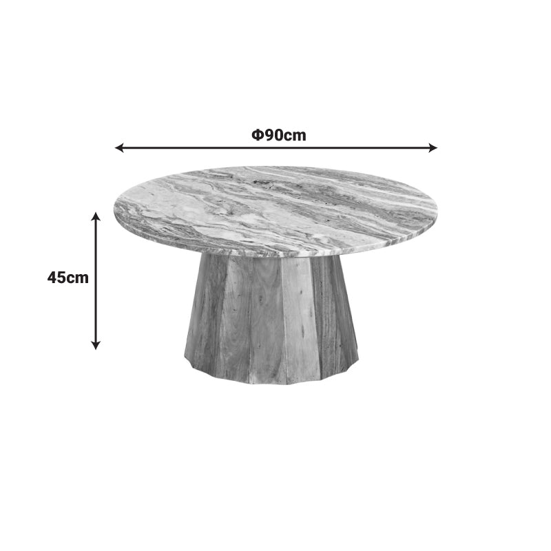 Masa de cafea cu blat din marmura, Ezerdian, Lemn de Acacia, Natur, D90x45 cm, foto produs