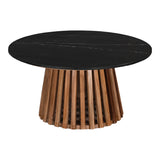 Masa de cafea Mable, Lemn masiv de acacia, D100x45 cm - Natur-Marmura Neagra