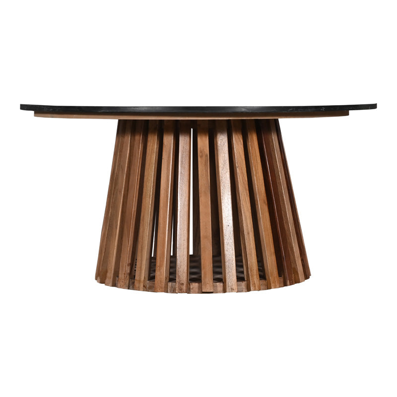 Masa de cafea Mable, Lemn masiv de acacia, D100x45 cm - Natur-Marmura Neagra