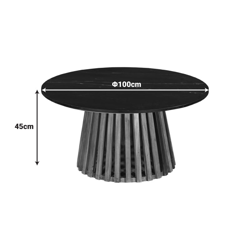 Masa de cafea Mable, Lemn masiv de acacia, D100x45 cm - Natur-Marmura Neagra