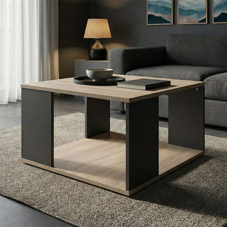 Masă de cafea cu funcție decorativă, Sonoma-Anthracite, Modern, Pal melaminat, 60x60x39 cm
