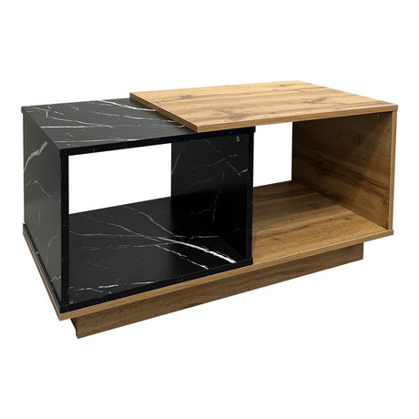 Masa de cafea eleganta Fetix, marmura neagra, lemn, 90x45x45 cm